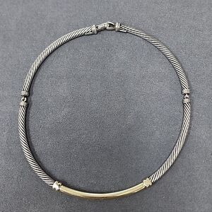 Authentic David Yurman 925 Sterling Silver 14k Gold Bar Metro Cable Necklace